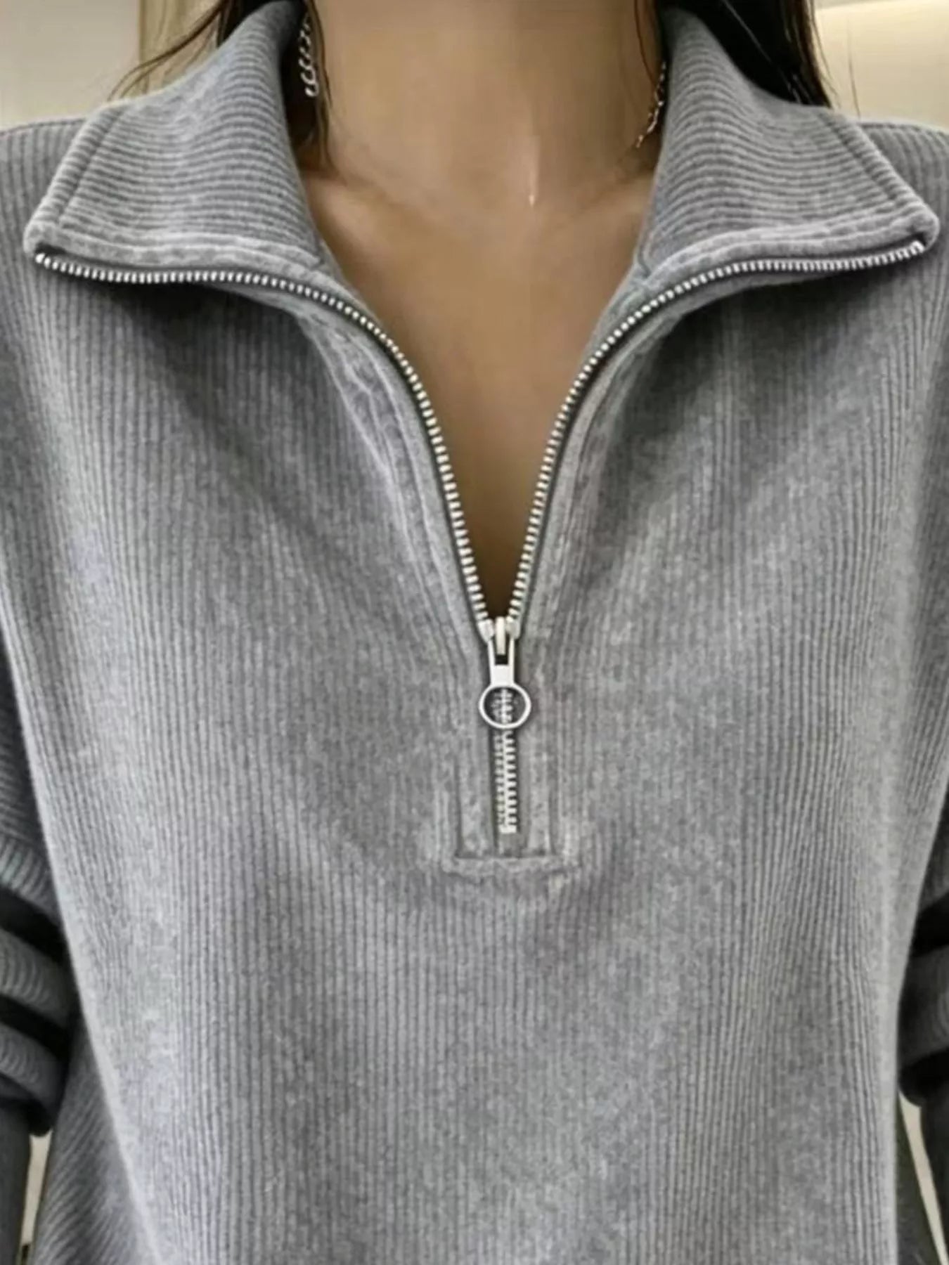 Trendsi Full Size Corduroy Quarter-Zip Sweatshirt Plus Size -