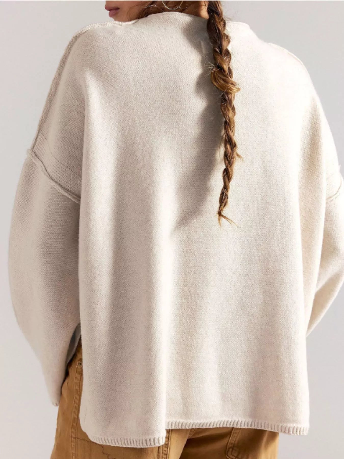 Trendsi Exposed Seam Mock Neck Knit Top -