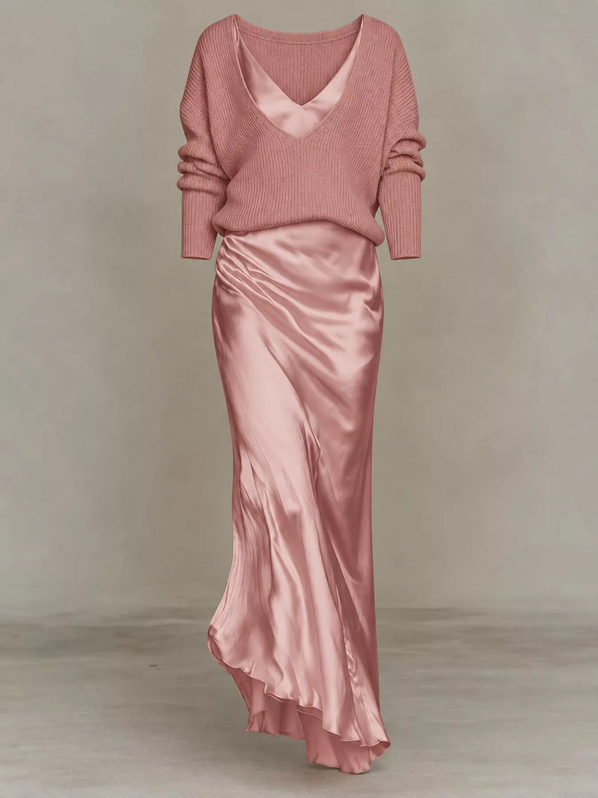 Satin Maxi Dress Two-Piece Set — garment front