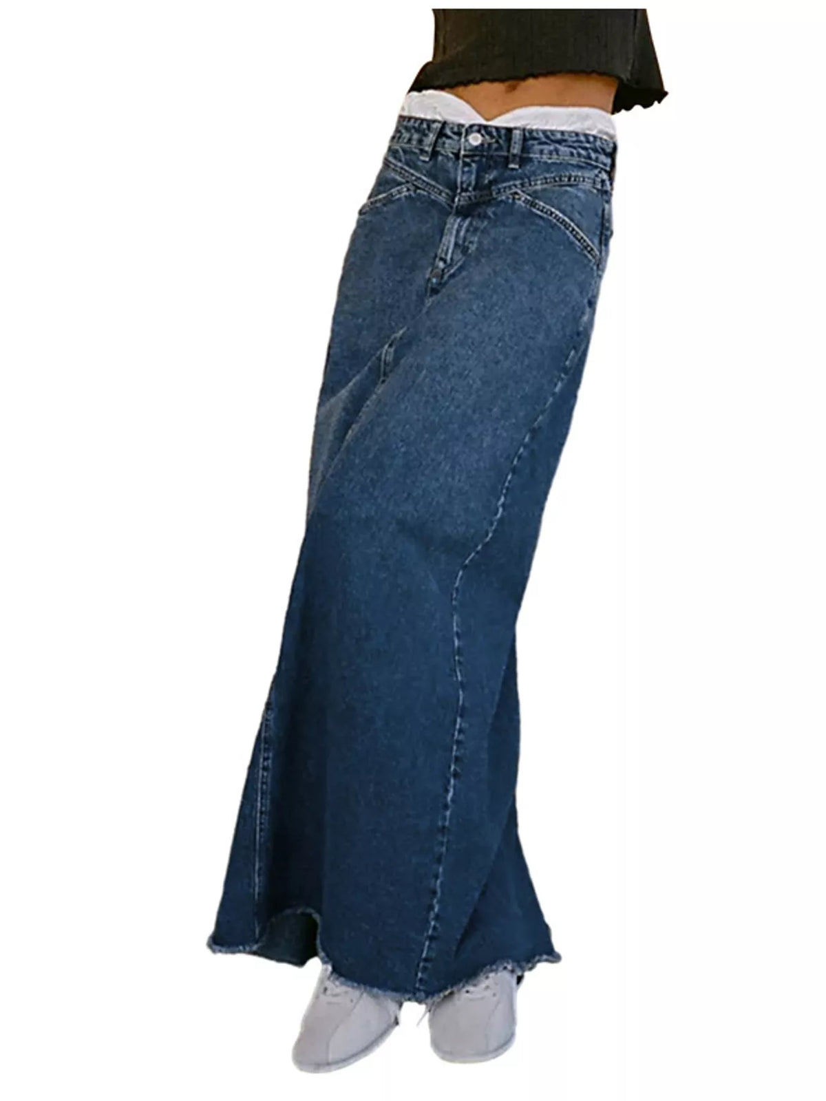 Raw Hem Maxi Denim Skirt — front view
