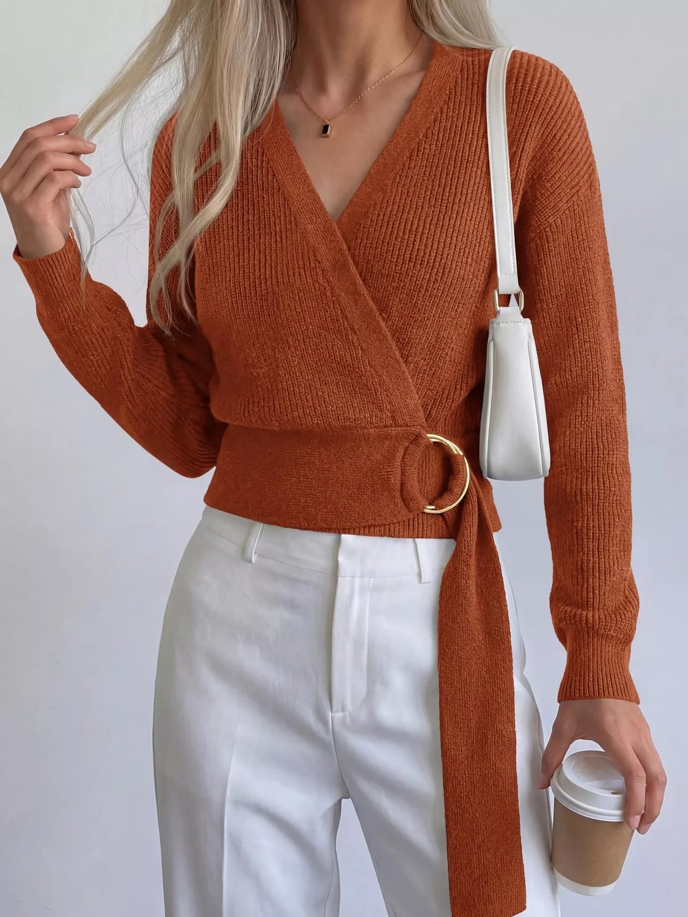 Trendsi Metal Ring Detail Dropped Shoulder Sweater -