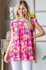 Trendsi Heimish Full Size Floral Ruffle Sleeve Tiered Blouse -