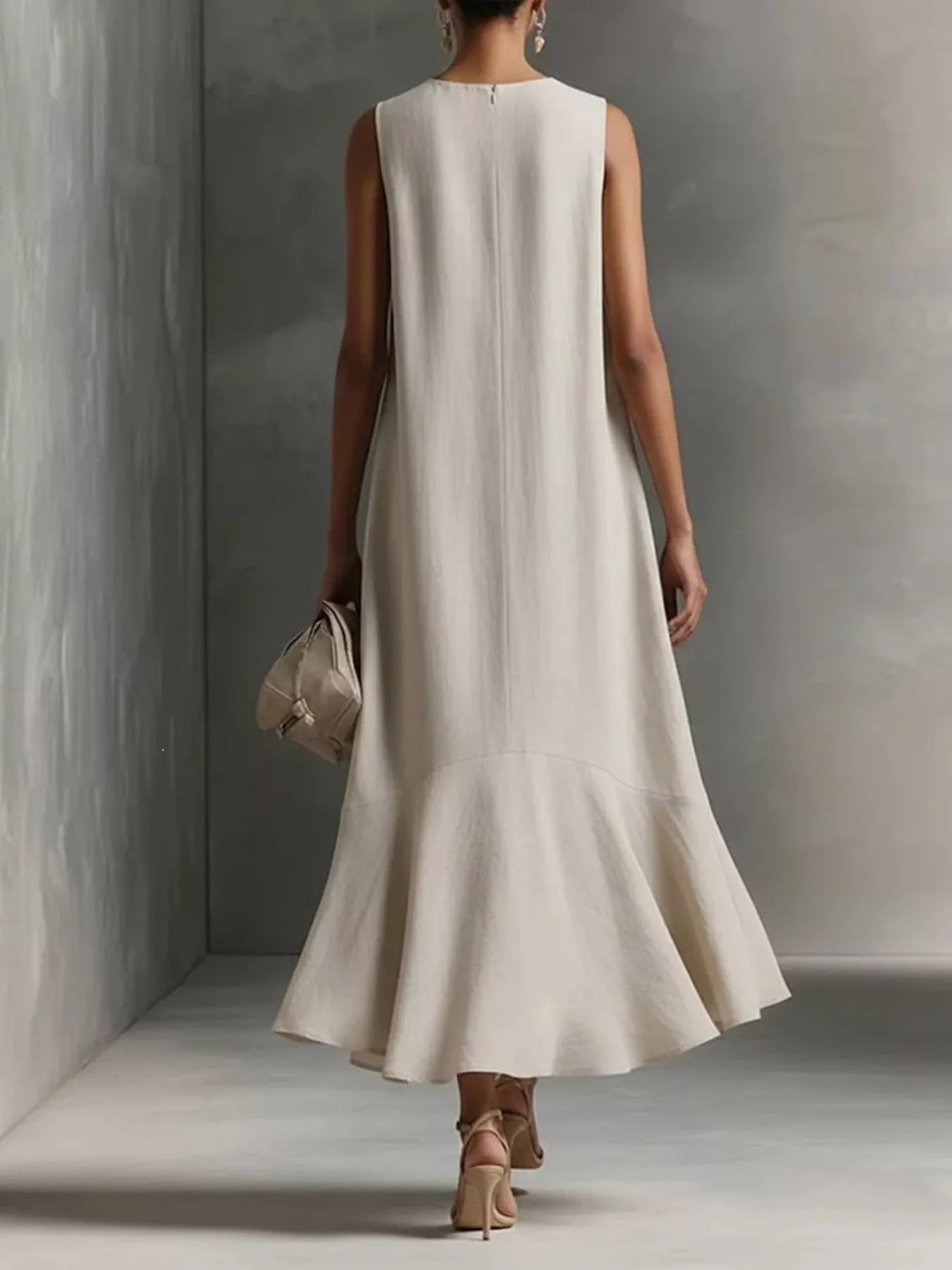 Trendsi Ruffled Hem Sleeveless Notched Dress -