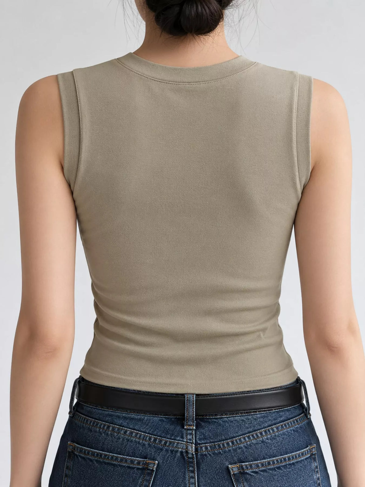 Slim-Fit Sleeveless Crew Neck Tank Top — back view