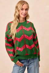 Trendsi BiBi Christmas Theme Chevron Sequins Detail Sweater - Shirts