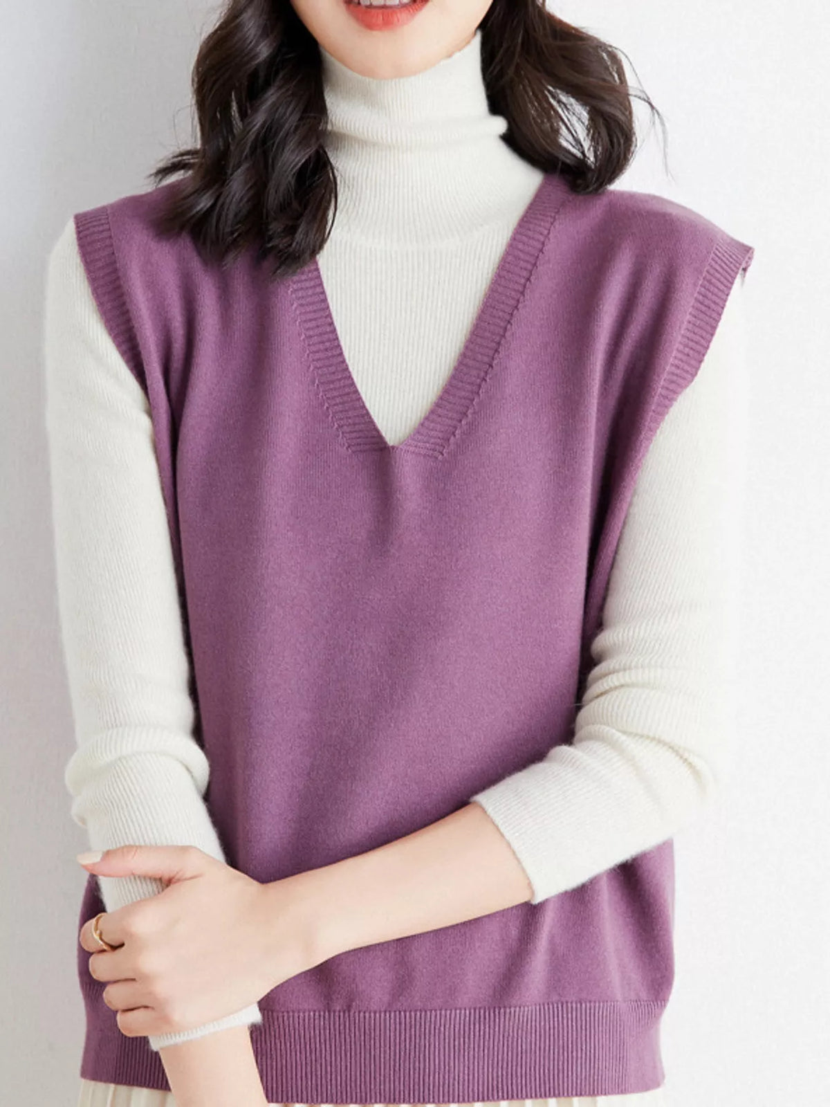 V-Neck Knit Sweater Vest — front view