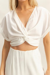 Trendsi HYFVE Twisted Front Short Sleeve Top and Wide Leg Pants Set -