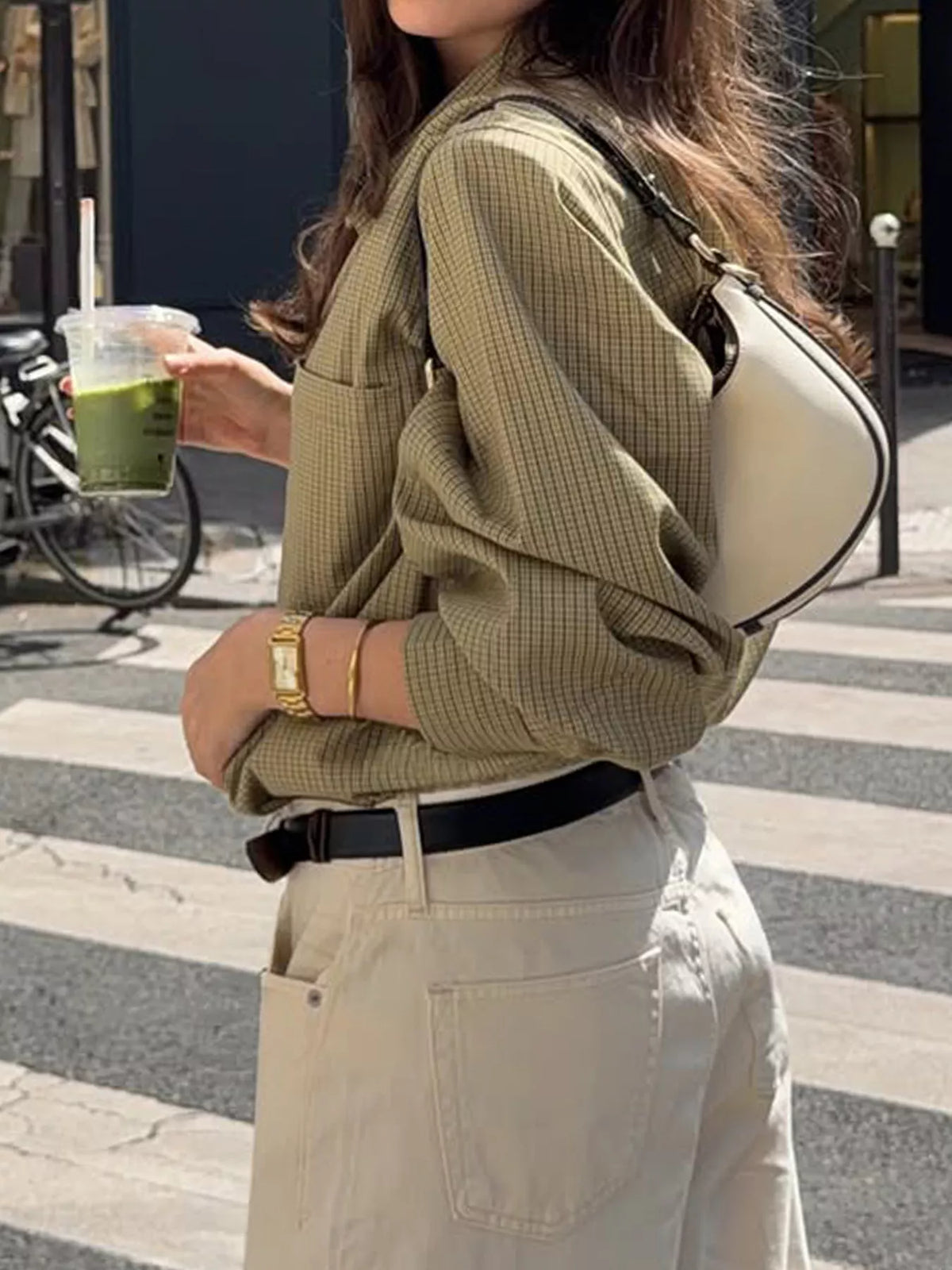 Plaid Button-Down Shirt in green, side view