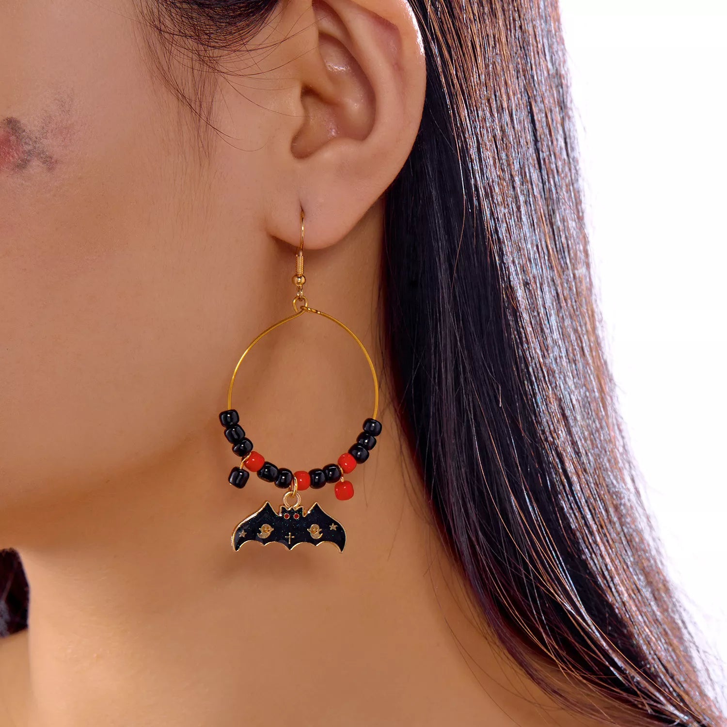 Trendsi Halloween Bat Charm Hoop Earrings -