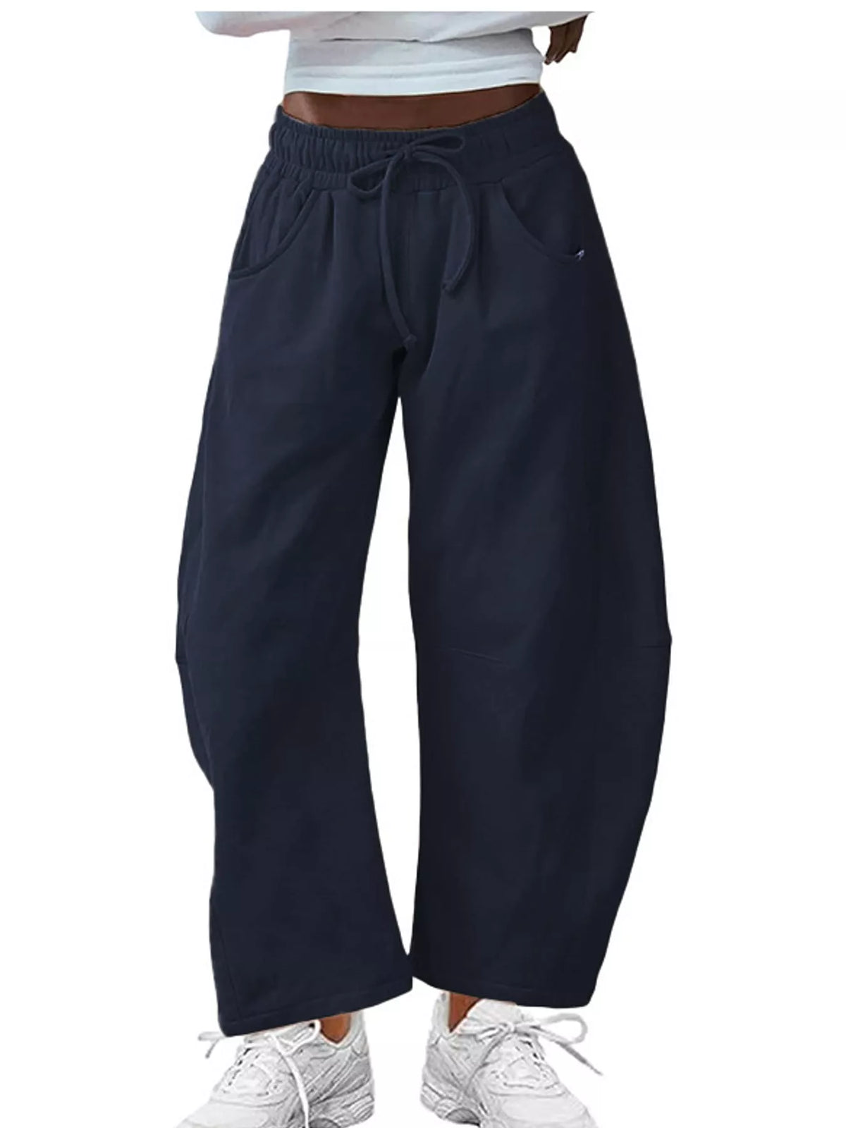 Wide-Leg Active Pants with Drawstring — front view