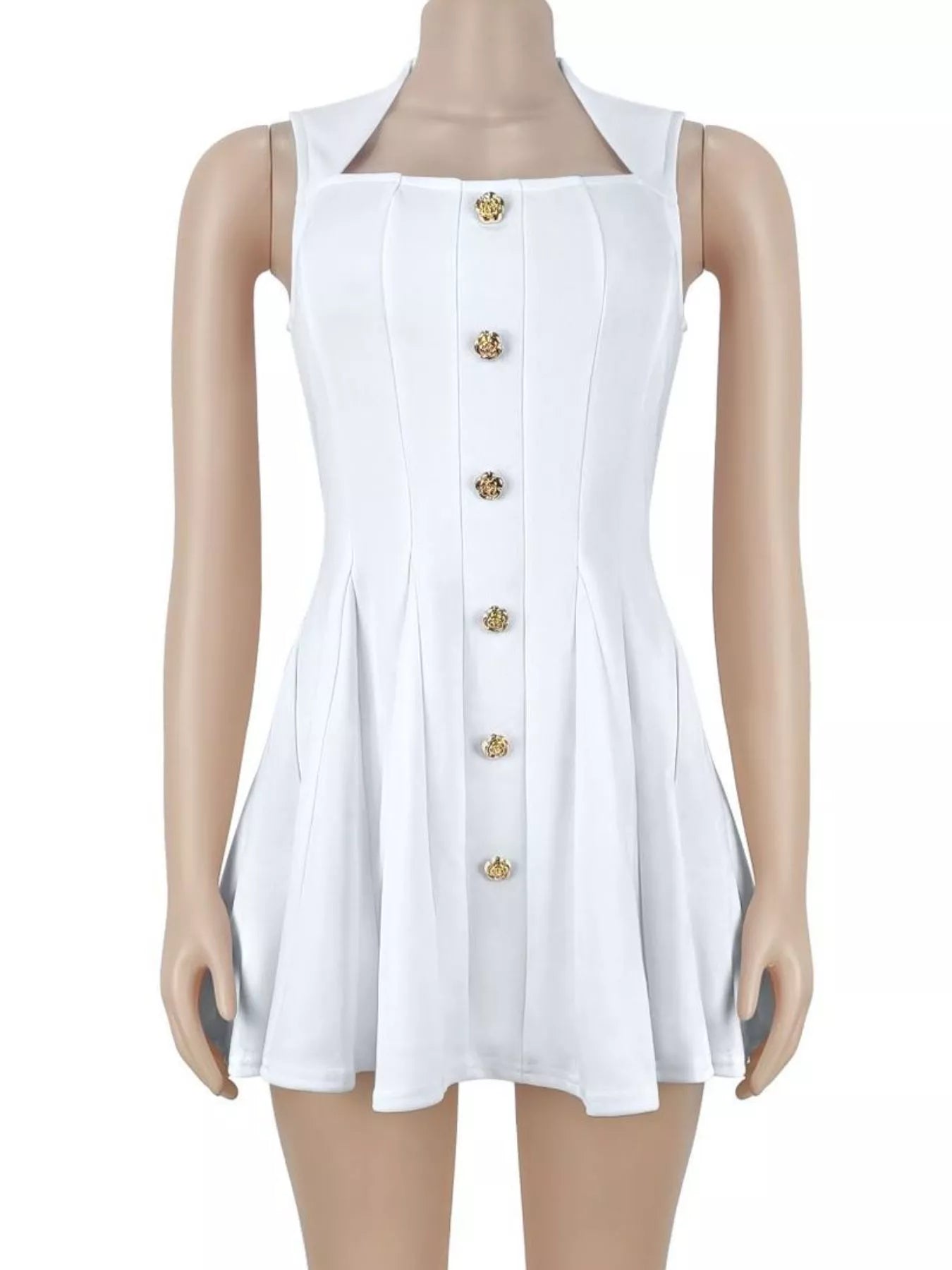 Trendsi Decor Button Sleeveless Mini Dress -