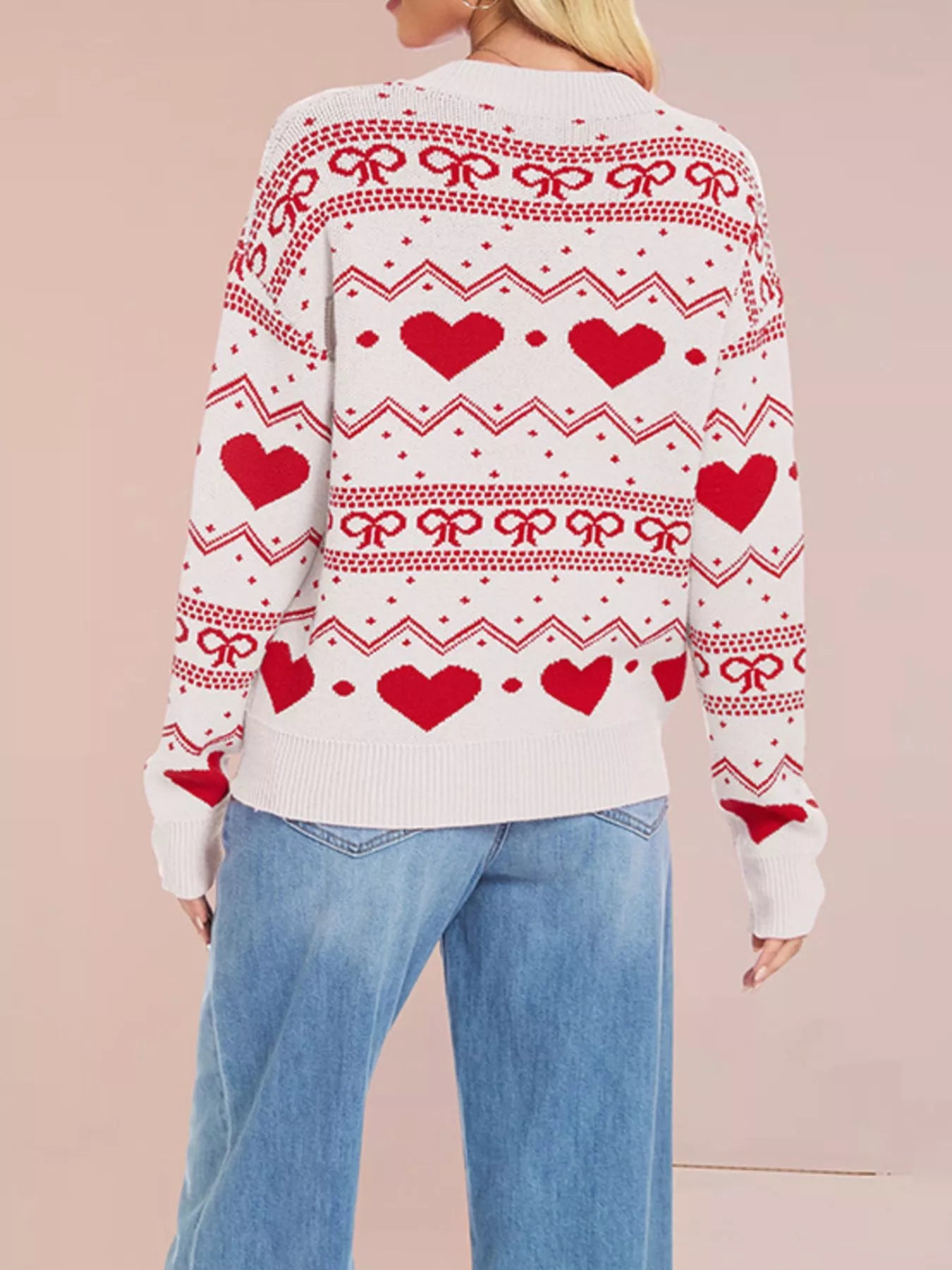Trendsi Heart Pattern Dropped Shoulder Sweater -