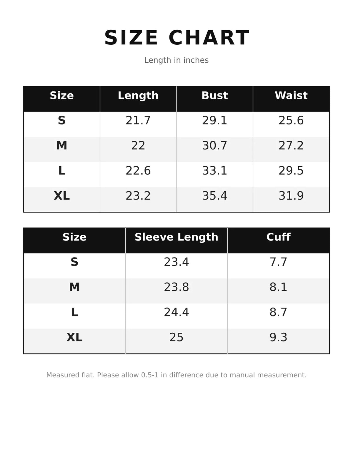 One-shoulder top, size chart
