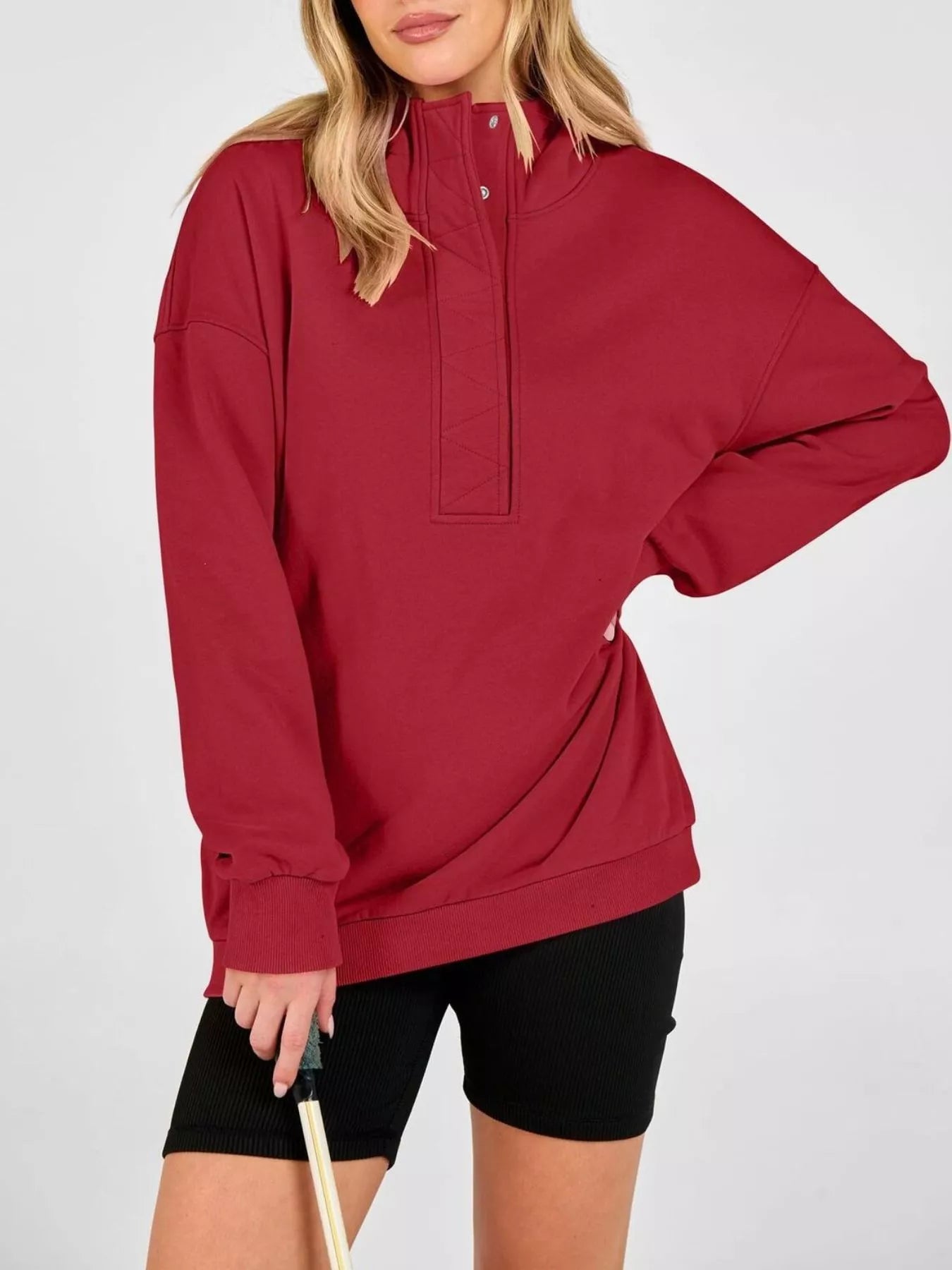 Trendsi Half Snap Dropped Shoulder Hoodie -