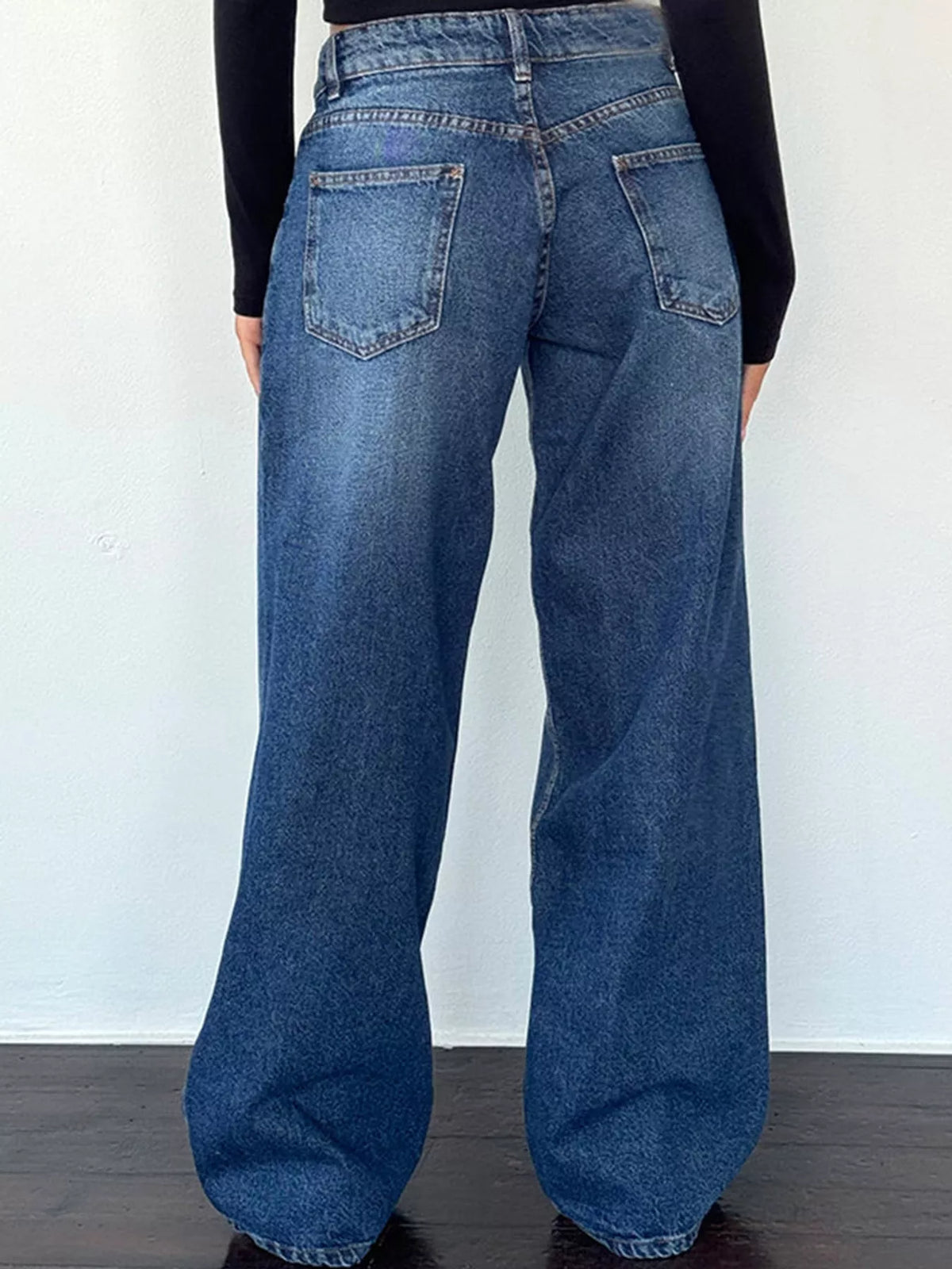 Wide-Leg Vintage Wash Jeans in blue, back view