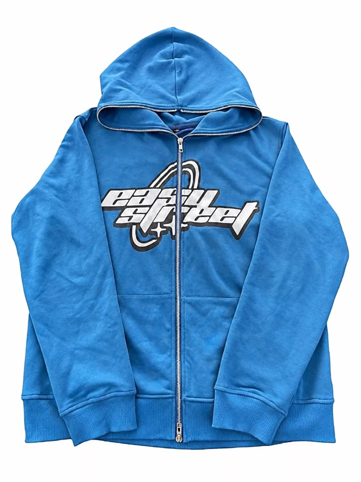 Letter-print hoodie, light blue flat lay