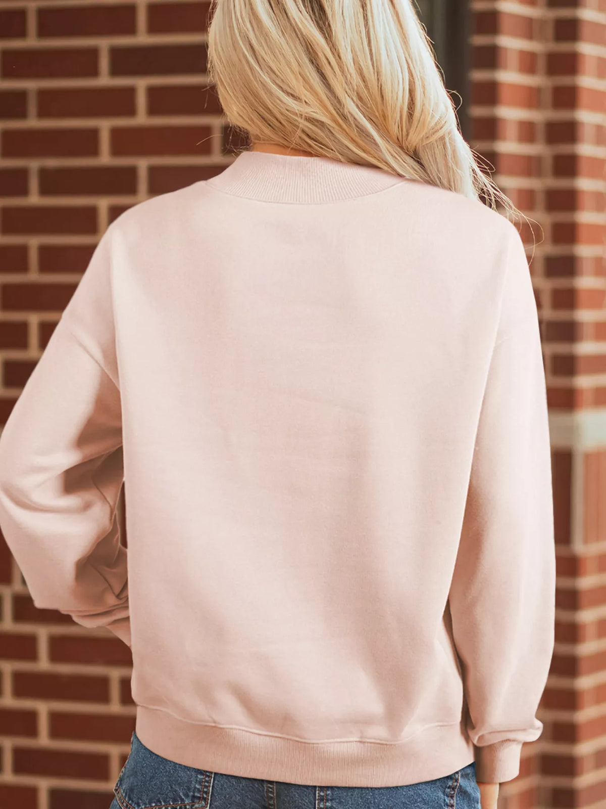 Christmas lettering polka dot mock neck sweatshirt, back view