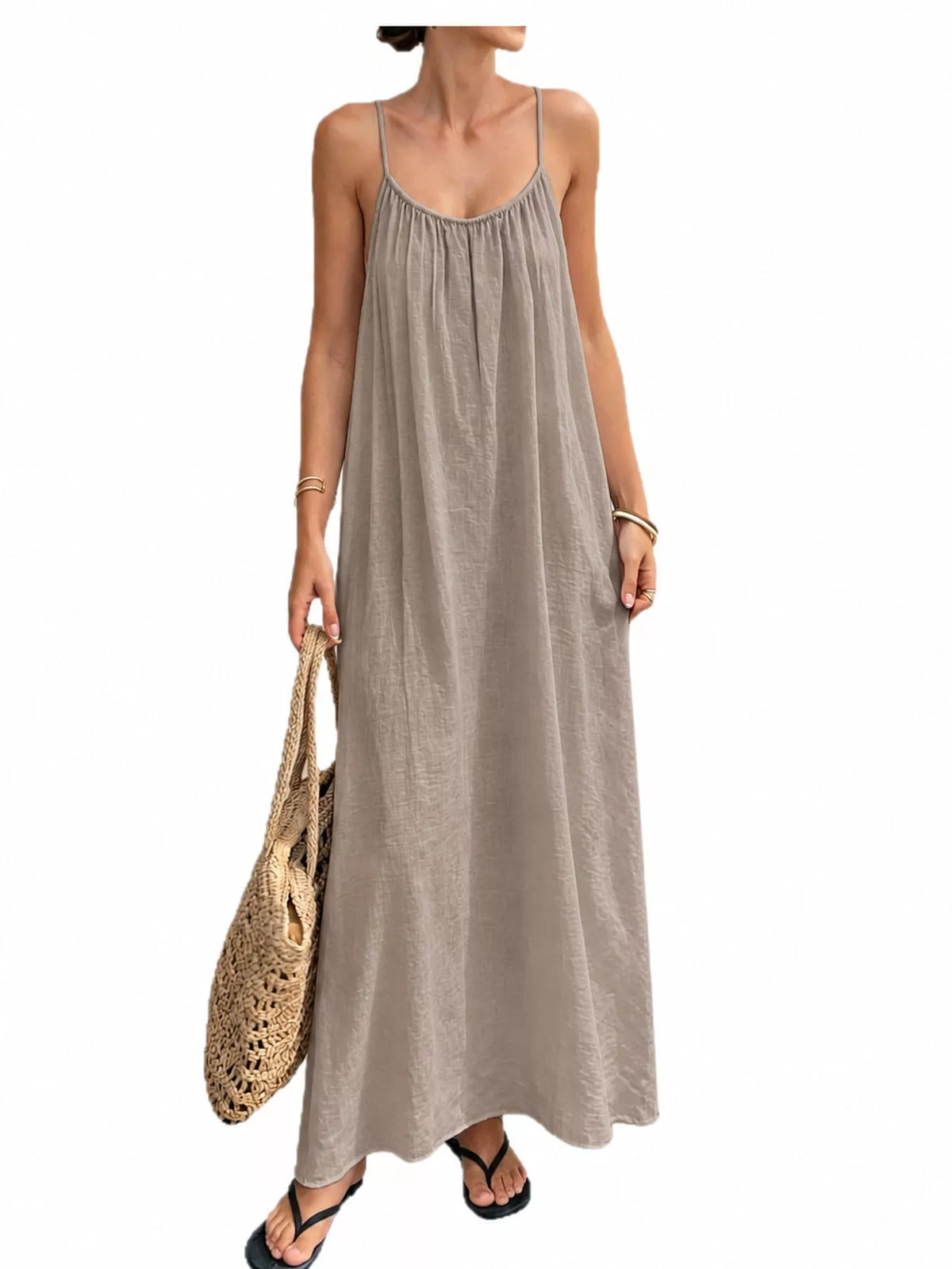 Backless Spaghetti Strap Maxi Dress — front view