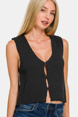 Trendsi Zenana Hook and Eye Closure V-Neck Sweater Vest -