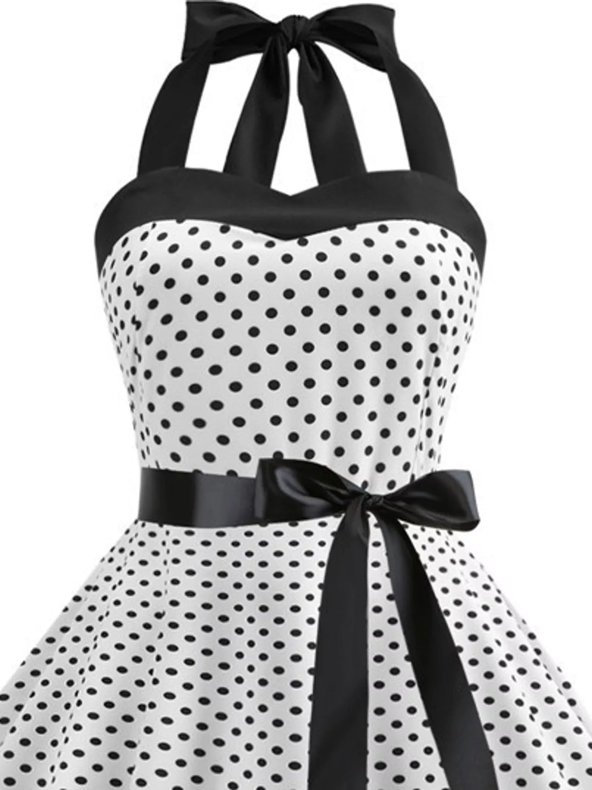 Halter neck sleeveless knee dress, construction and design details