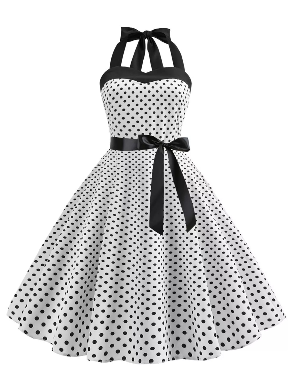 Halter neck sleeveless knee dress, product view