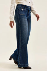 Trendsi Judy Blue High Waist "lux" Retro Wide Jeans with Front Patch Tab Closure Dk Fade Indigo -