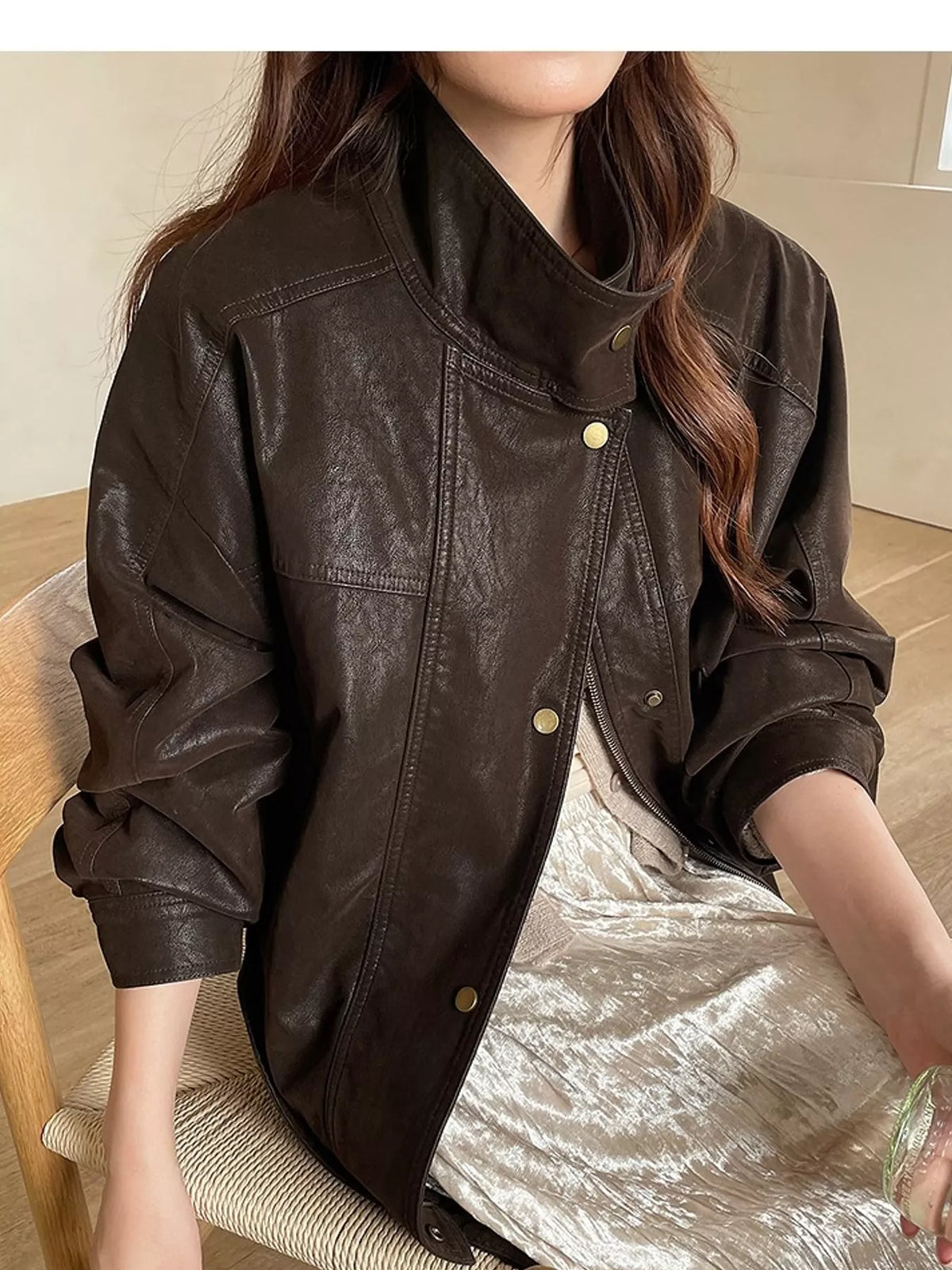 Brown snap down long sleeve jacket