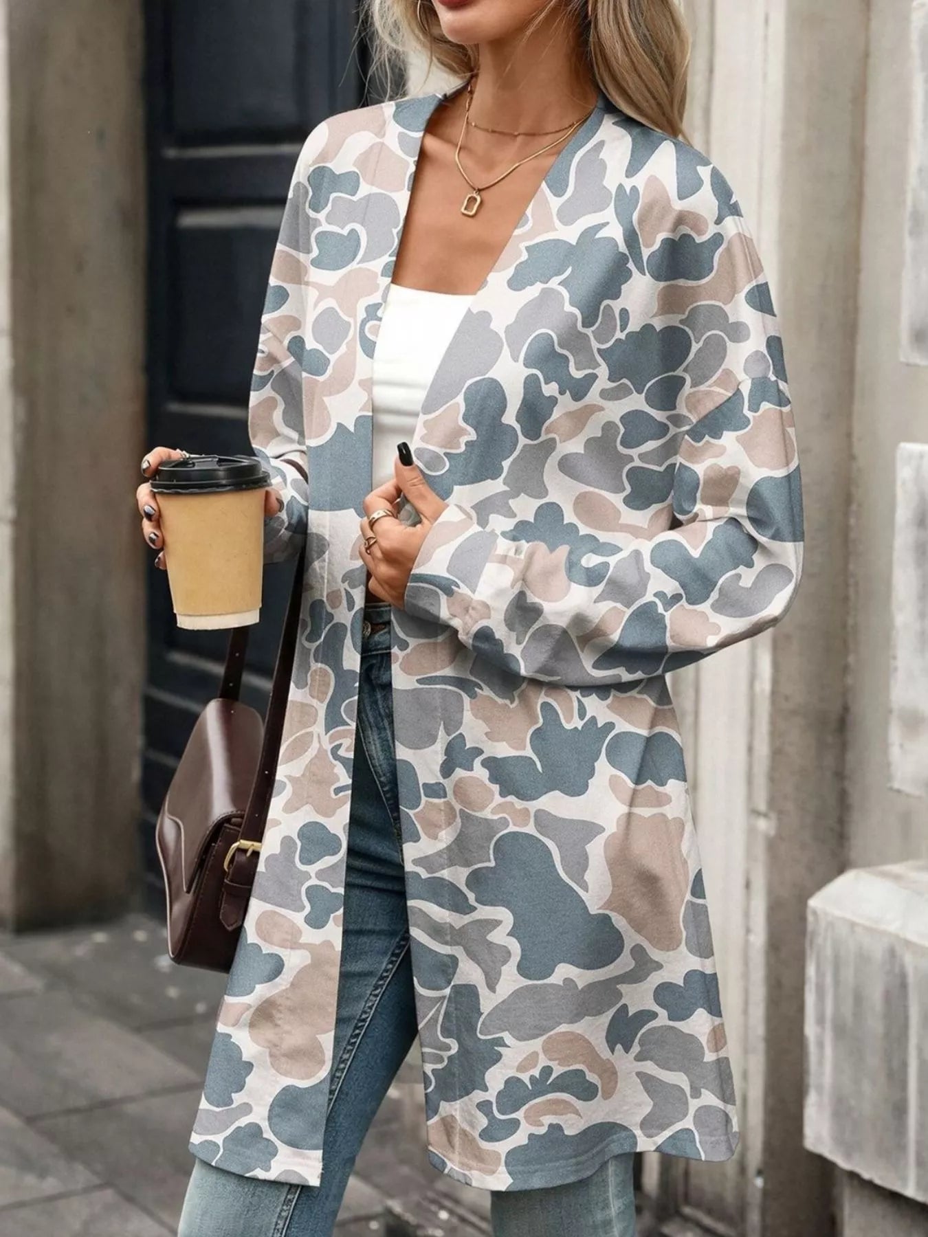 Trendsi Printed Open Front Cardigan -