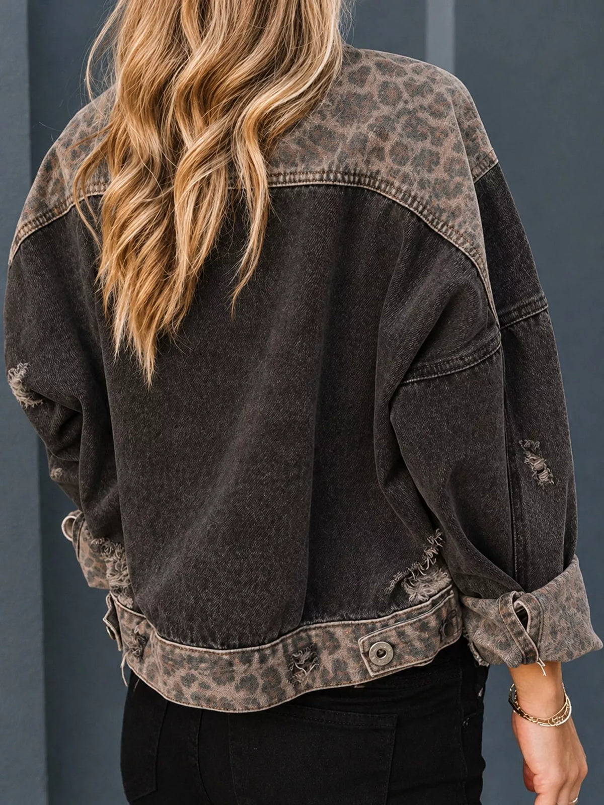Leopard denim jacket, black back