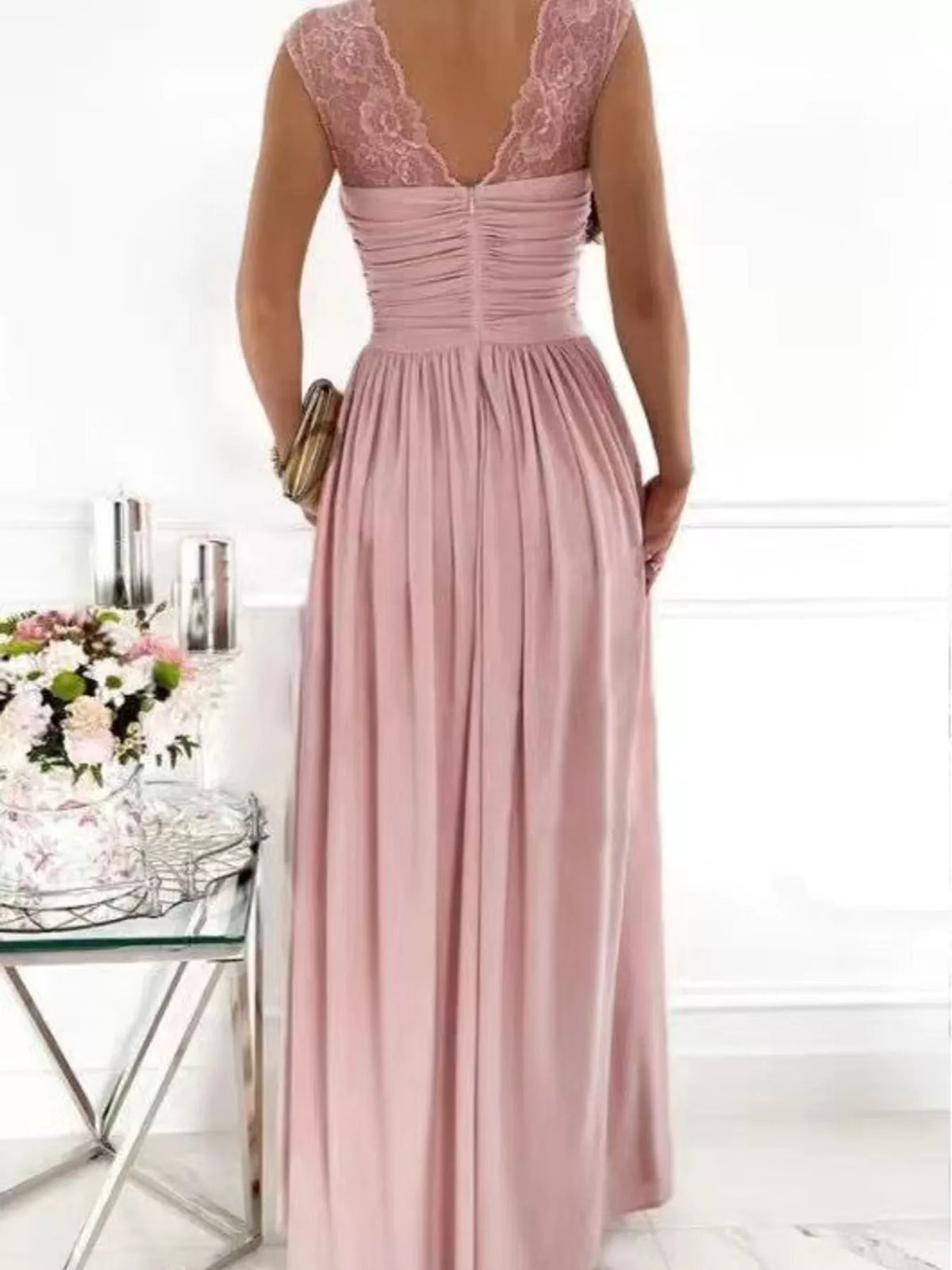 Slit Lace Sleeveless Maxi Dress — back view