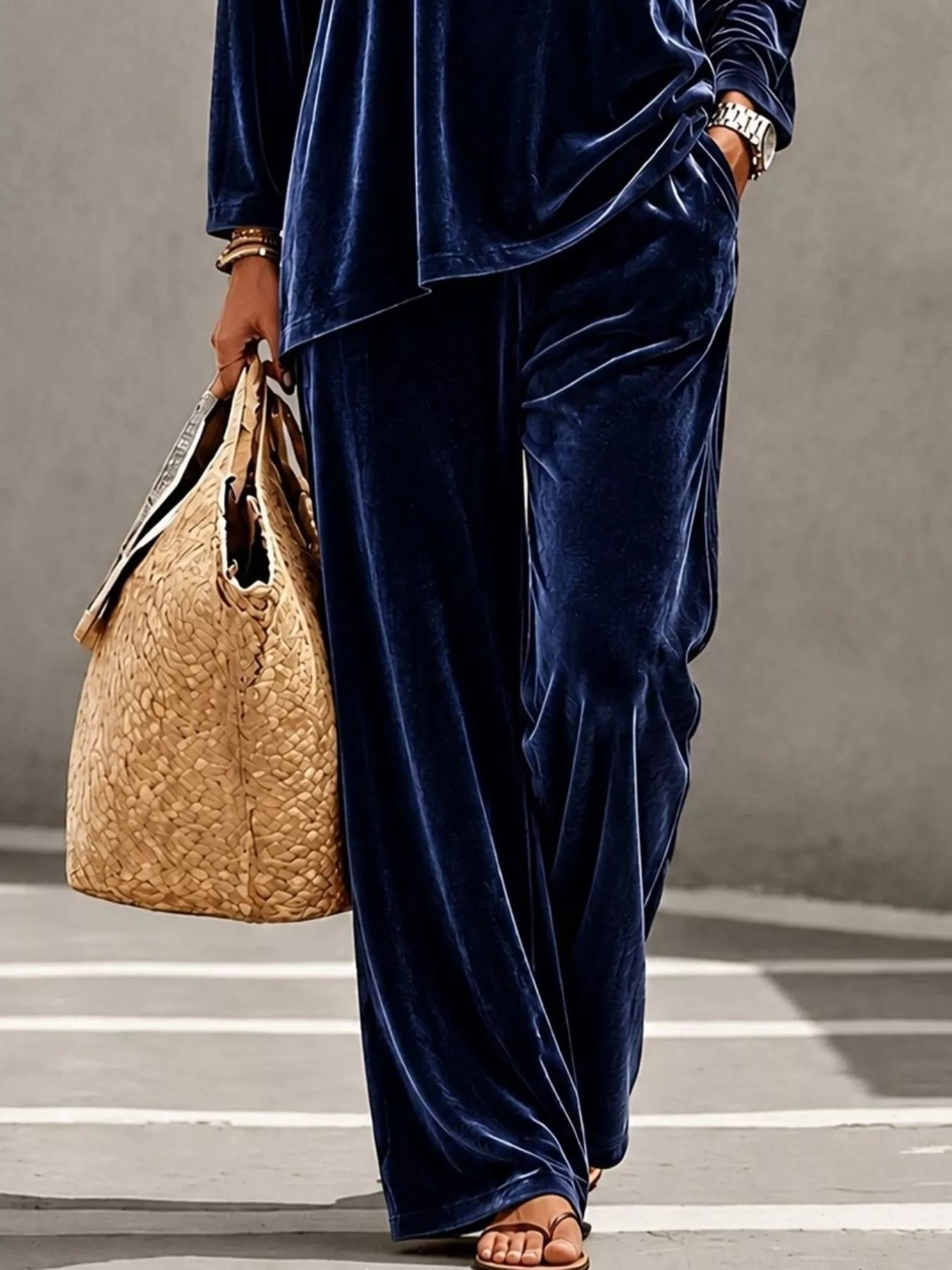 Trendsi Full Size Velvet Long Sleeve Top and Pants Set Plus Size -