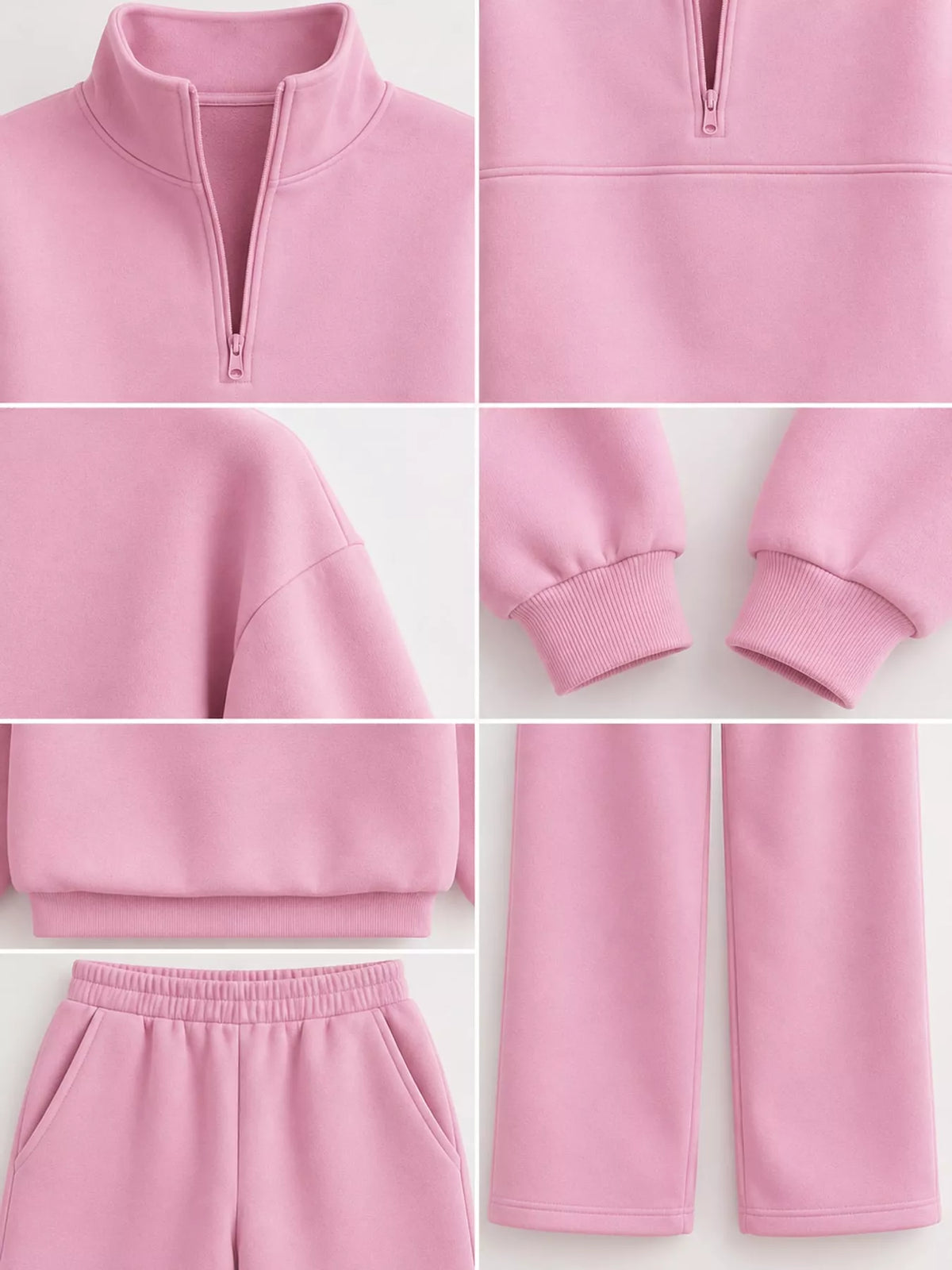 Half-zip top and pants set, pink garment details