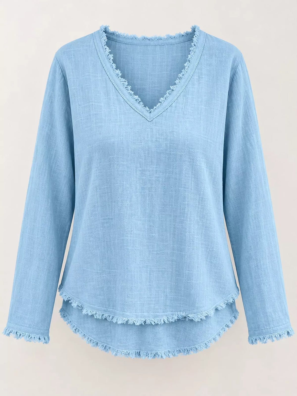 Frayed-hem blouse, light blue hanging front