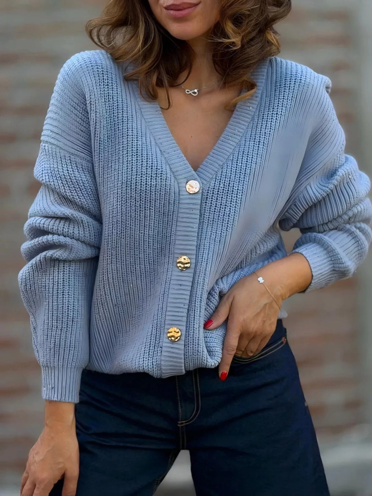 Trendsi Full Size V-Neck Button-Up Cardigan Plus Size -
