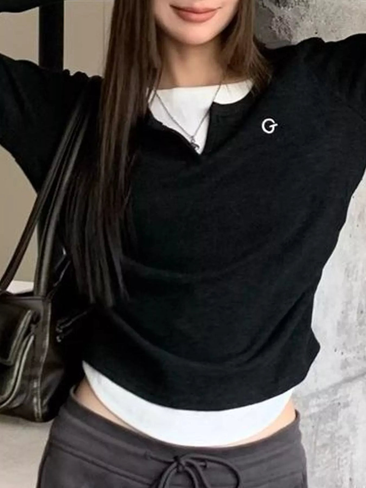 Layered T-shirt, black front