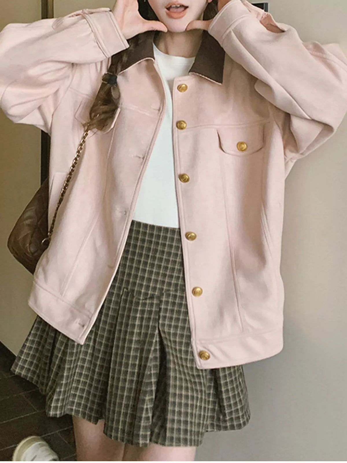 Pink-5496-Lined button up dropped shoulder jacket