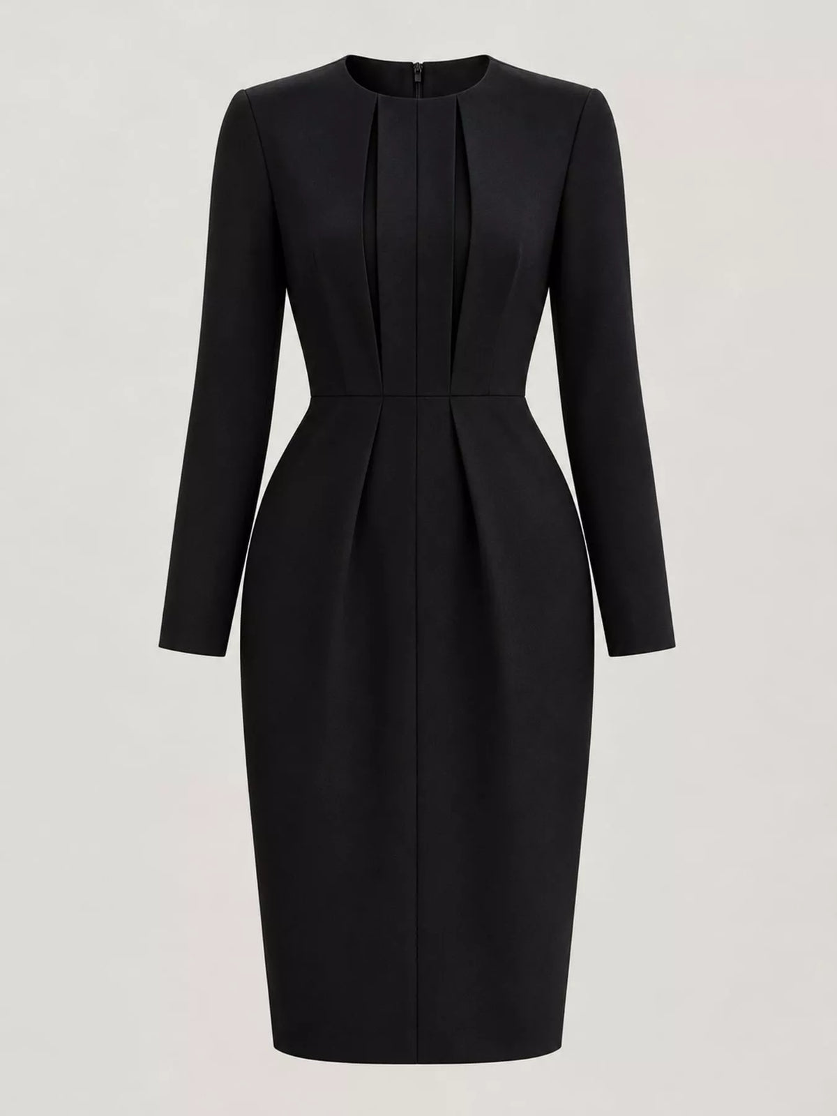 Black long sleeve bodycon dress, front view