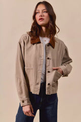 Trendsi SO ME Cotton Twill Cropped Barn Jacket wtih Collar -