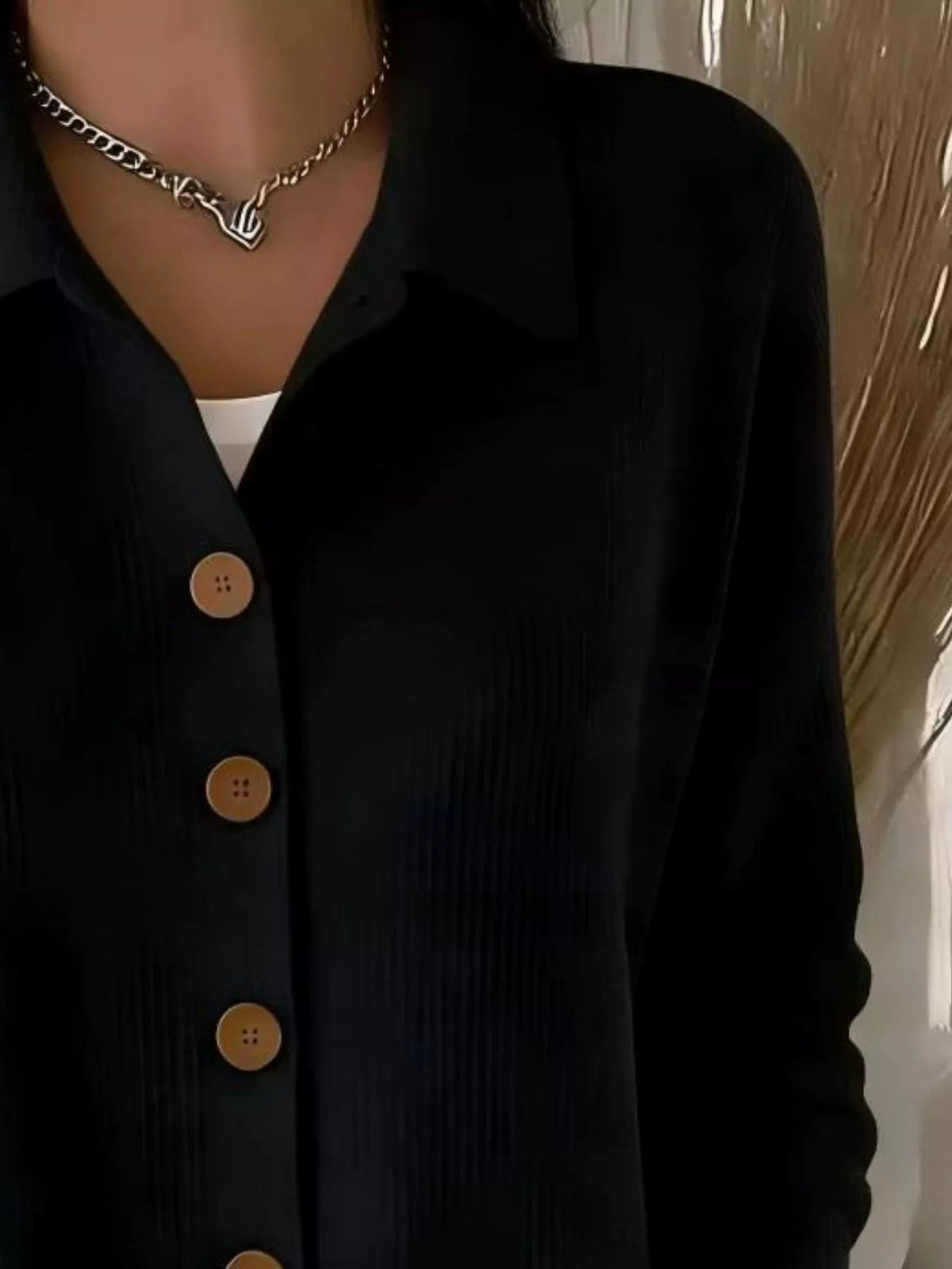 Waffle Knit Button-Down Shirt — construction details