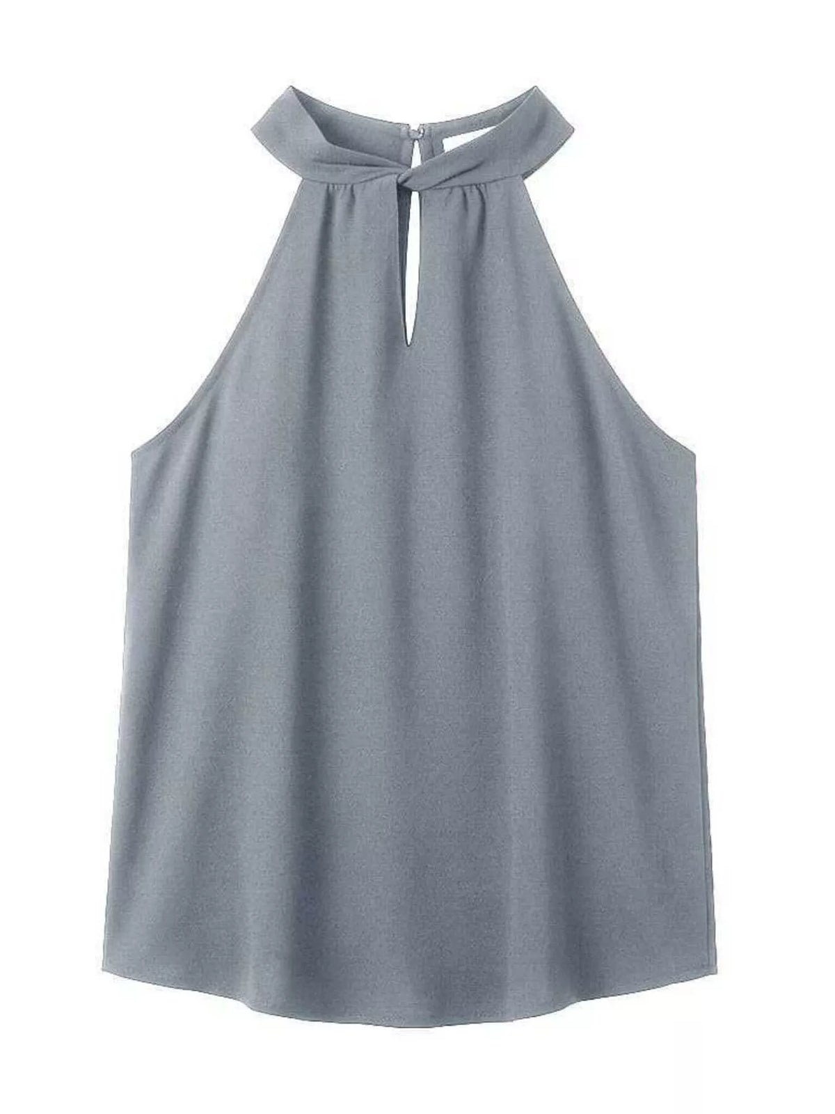 Gray keyhole halter-neck tank, front, garment only
