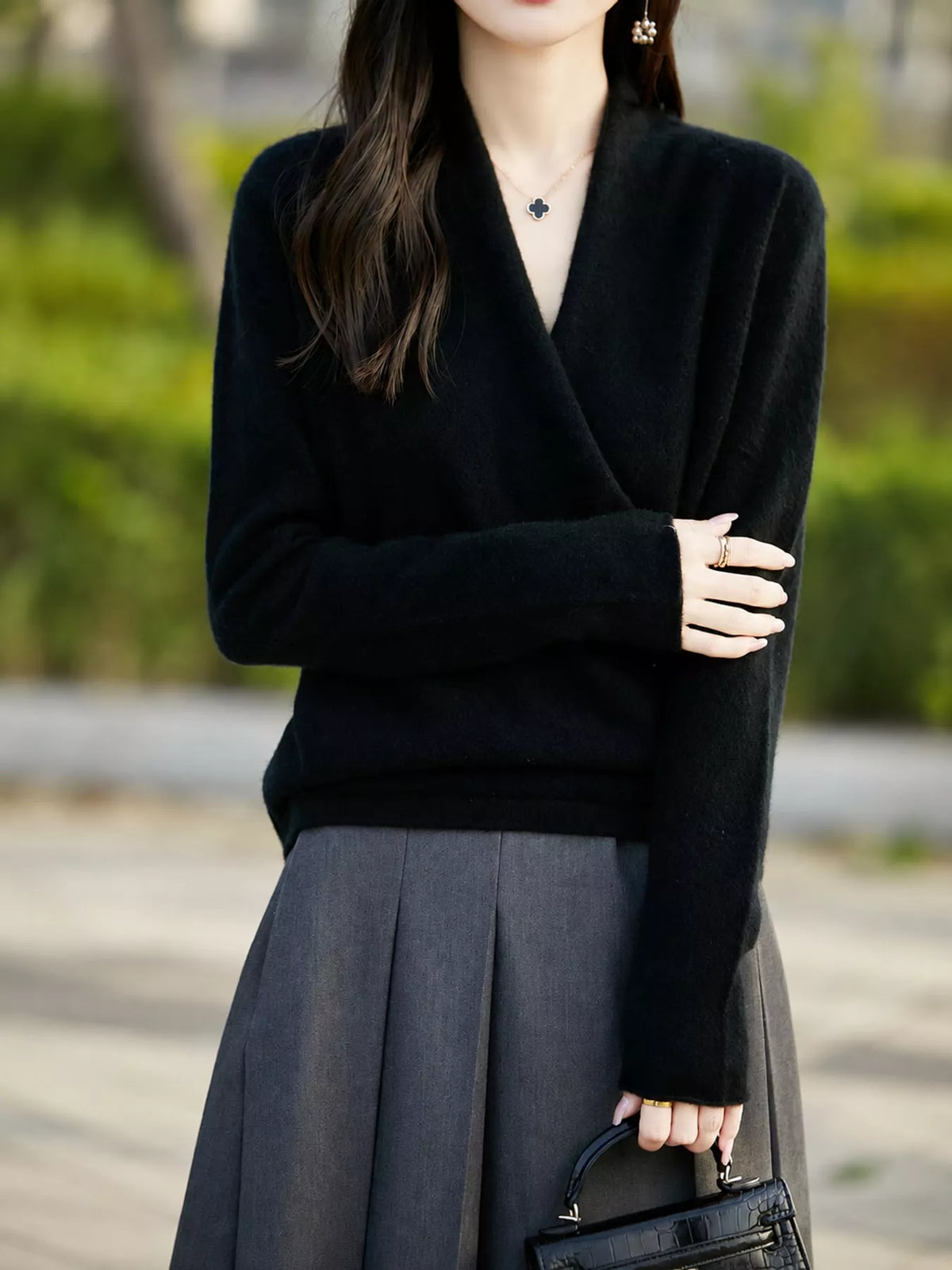Surplice Long Sleeve Sweater — front view