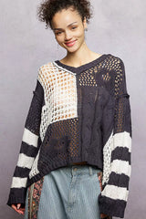 Trendsi POL Color-Blocked Stripe Pattern Knit Top with Twisted Weave -