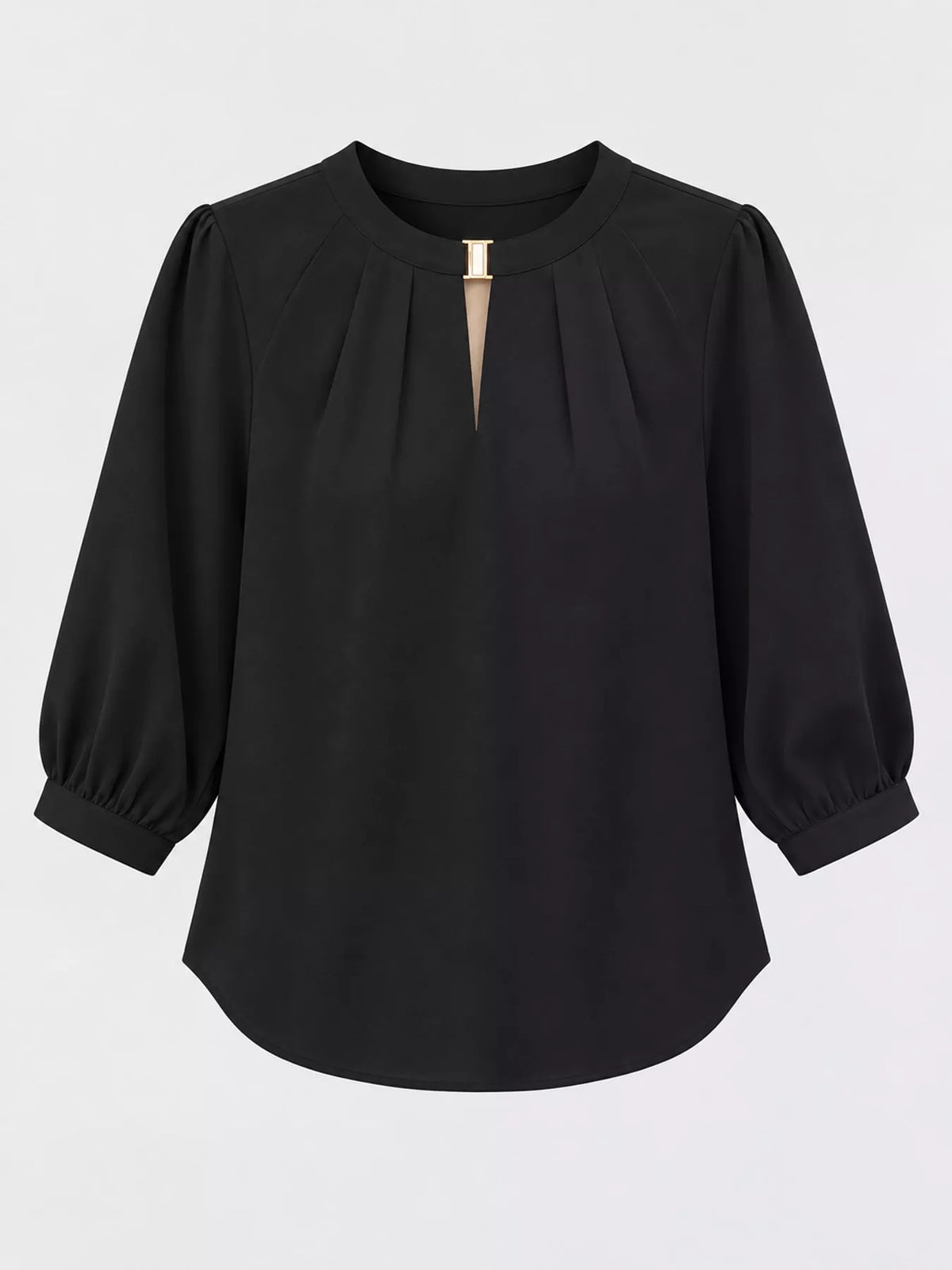 V-Neck Metal Buckle Detail Blouse in black