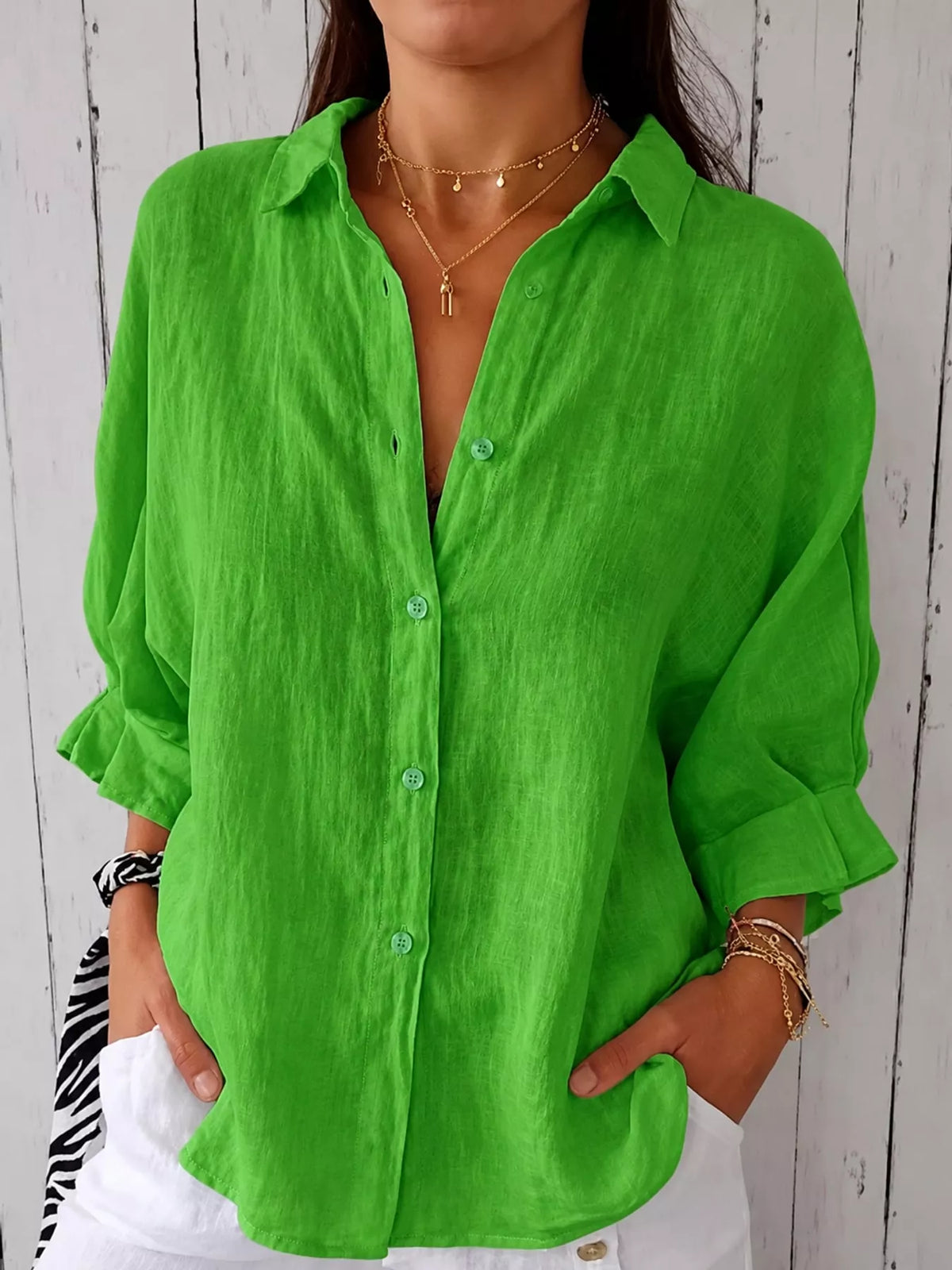 Bright green loose fit tie-back shirt