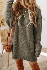 Trendsi Cable-Knit Round Neck Sweater Dress -