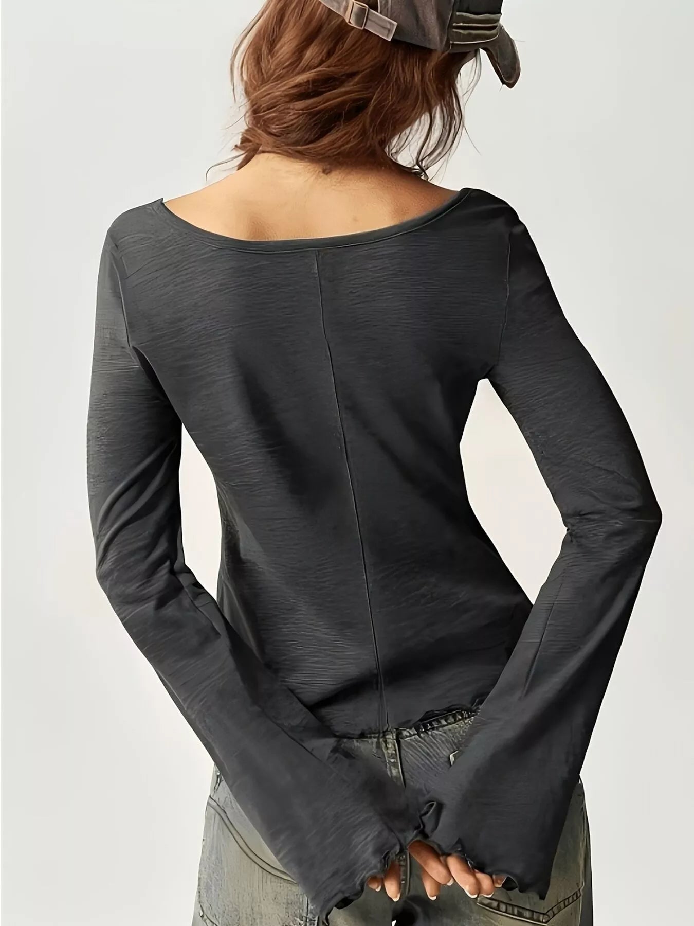 Trendsi Square Neck Long Sleeve Slim-Fit T-Shirt -