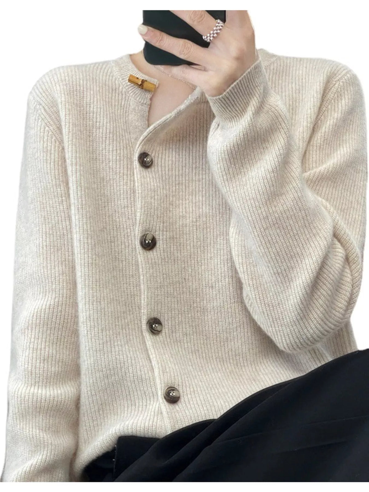 Pearl Barley ribbed knit asymmetrical button cardigan