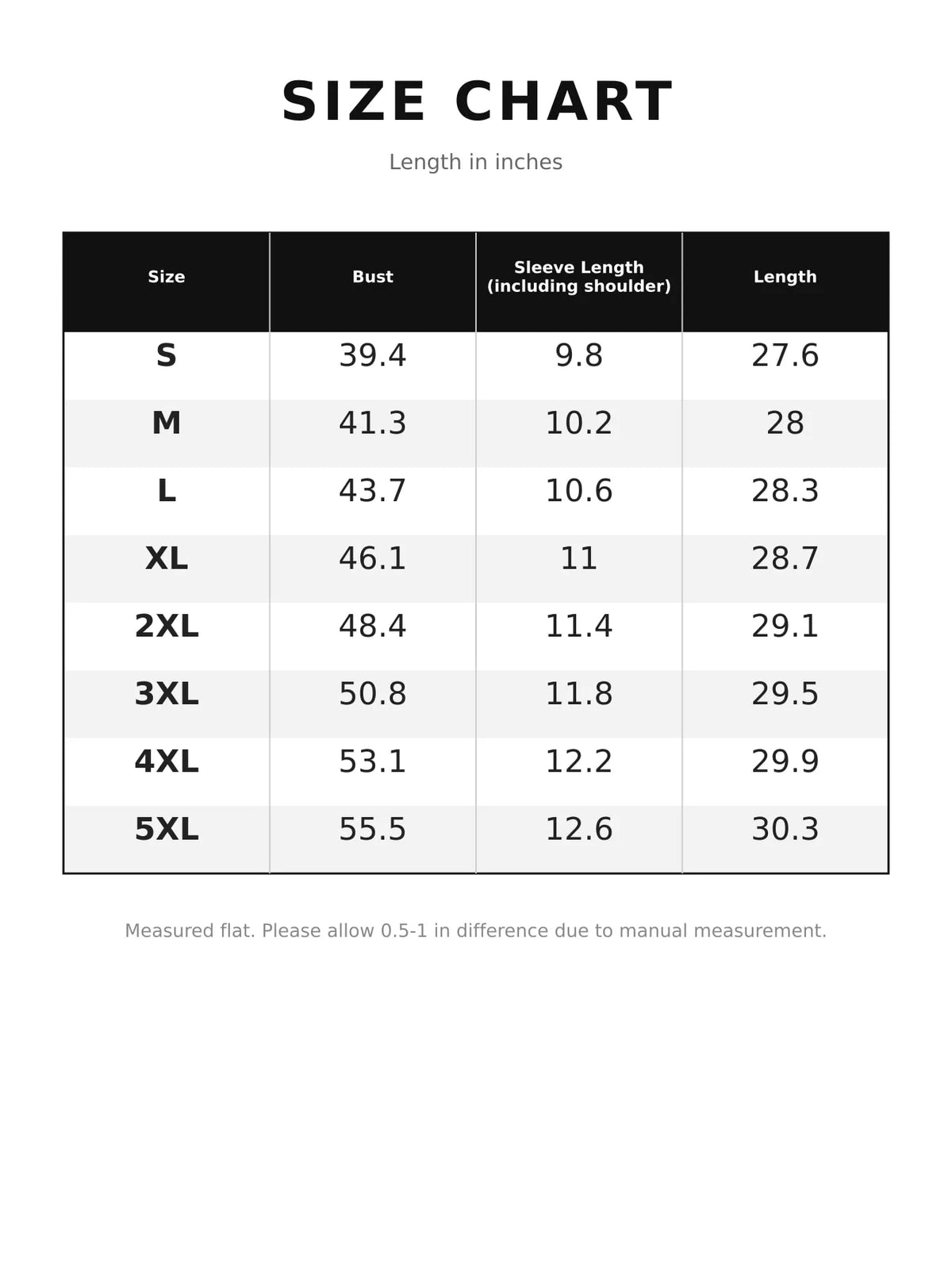 Size chart for women's button detail short sleeve blouse