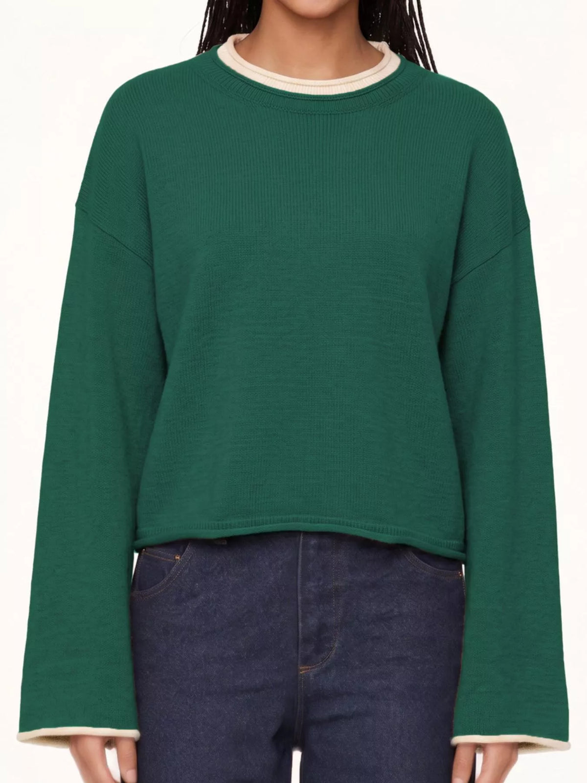 Trendsi Crew Neck Dropped Shoulder Sweater -