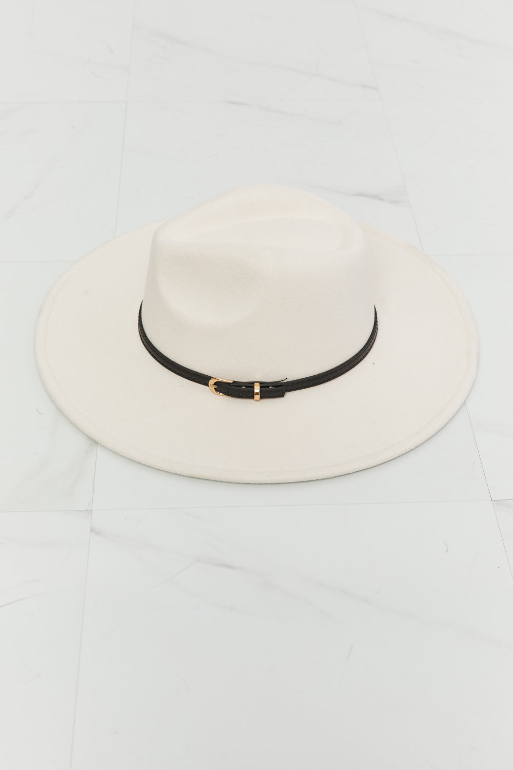 Women's Fedora Hat With Belt Buckle Gold Hardware Polyester Beige — product view 6